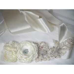 Ivory Lace Rhinestone Flower Bridal Prom Quinceanera MOB Party Formal Belt Sash